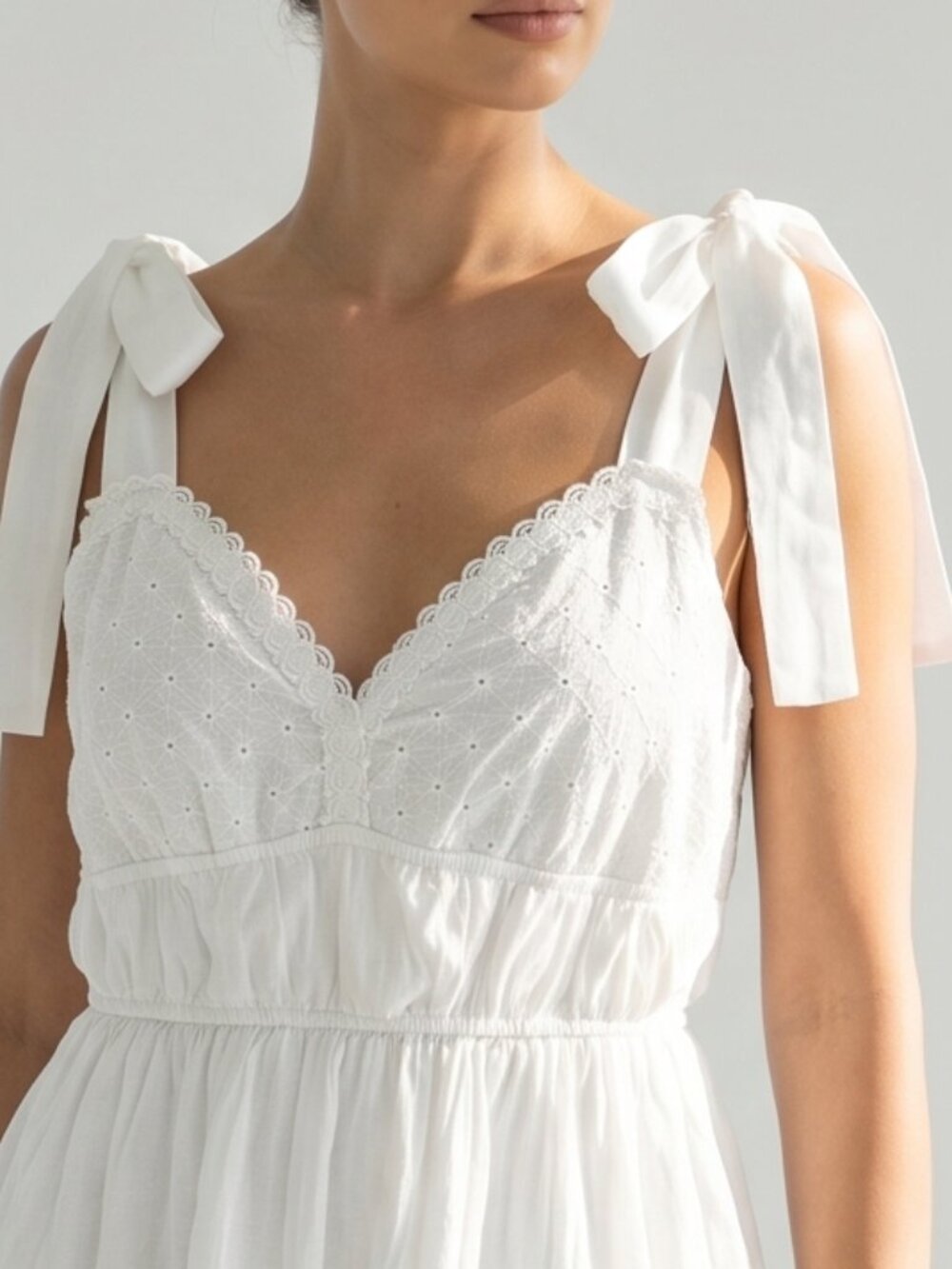 NEW $98 BLU PEPPER Nordstroms white eyelet bows mini dress M - Picture 9 of 9